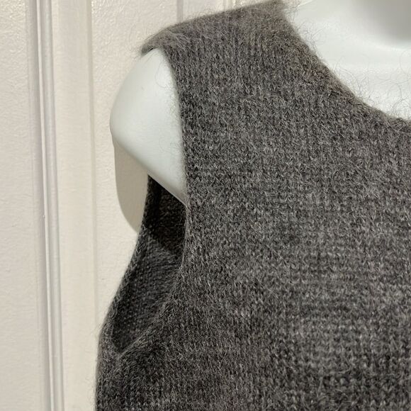 Grey Mohair Blend Boxy Cropped Italian Made Pullover Vest Size M - Picture 3 of 9